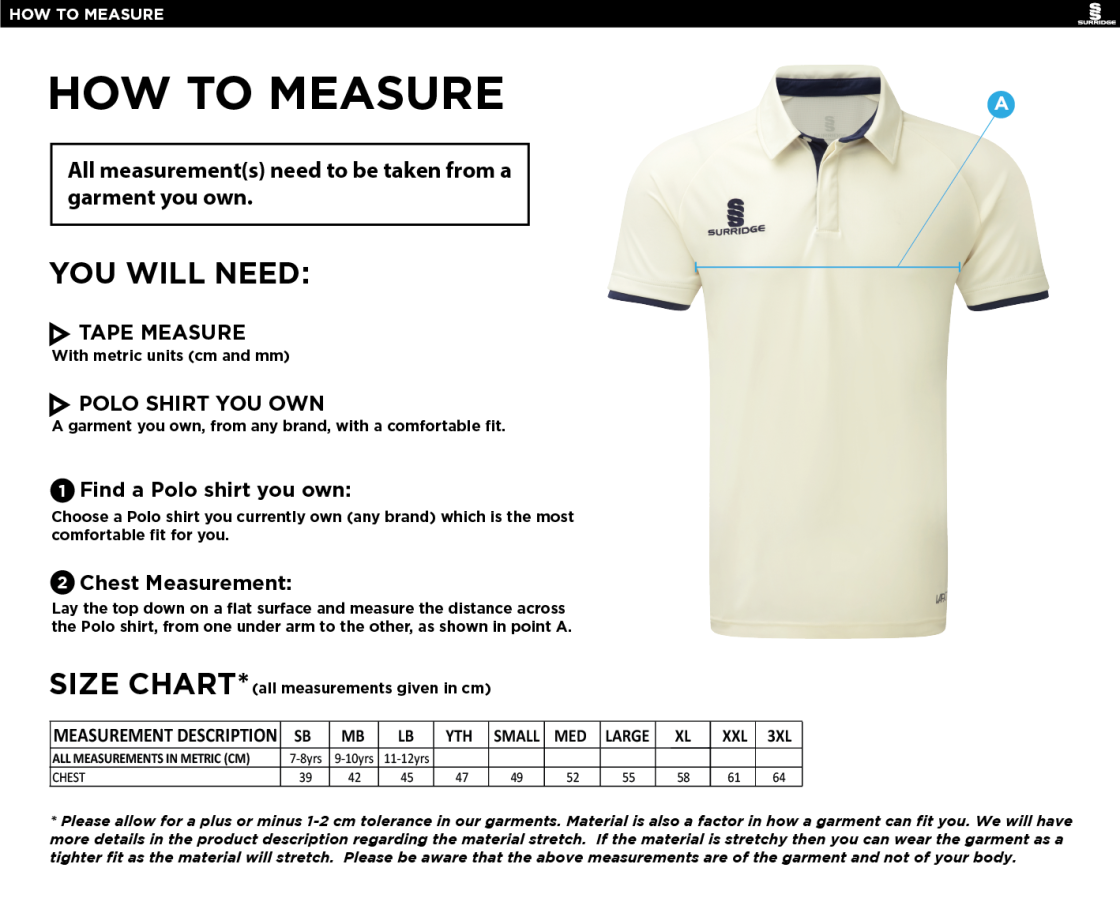 Three Bridges CC - Short Sleeve Ergo Shirt - Size Guide