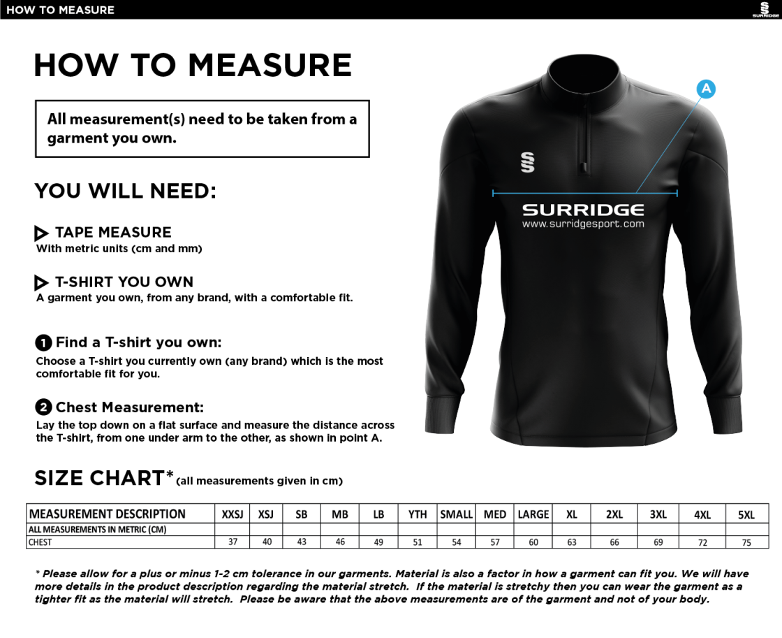 Three Bridges CC - Blade Performance Top - Size Guide