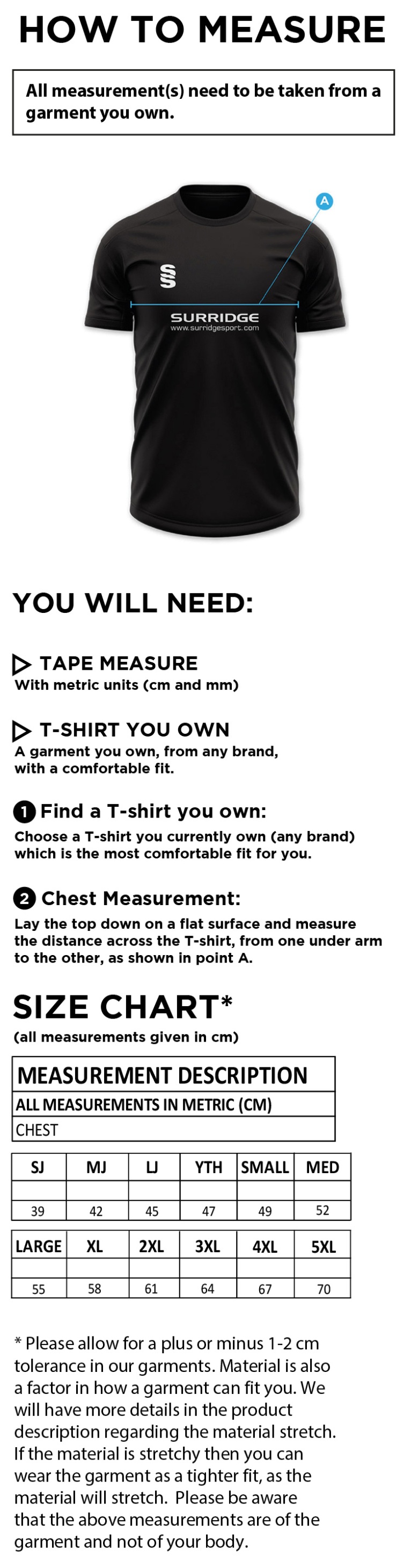 Impact T-Shirt: Black - Size Guide