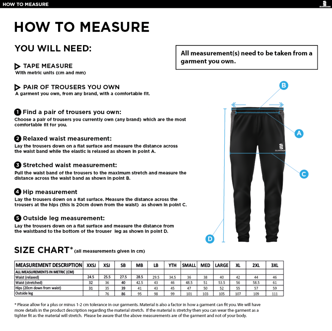 Three Bridges CC - Tek Training Pant - Size Guide