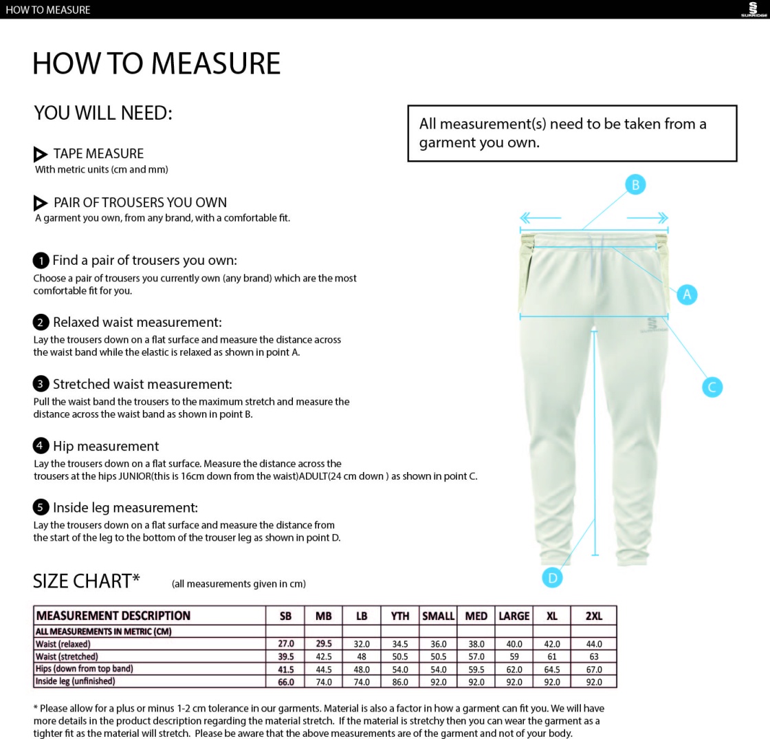 Three Bridges CC - Ergo Playing Pant - Size Guide