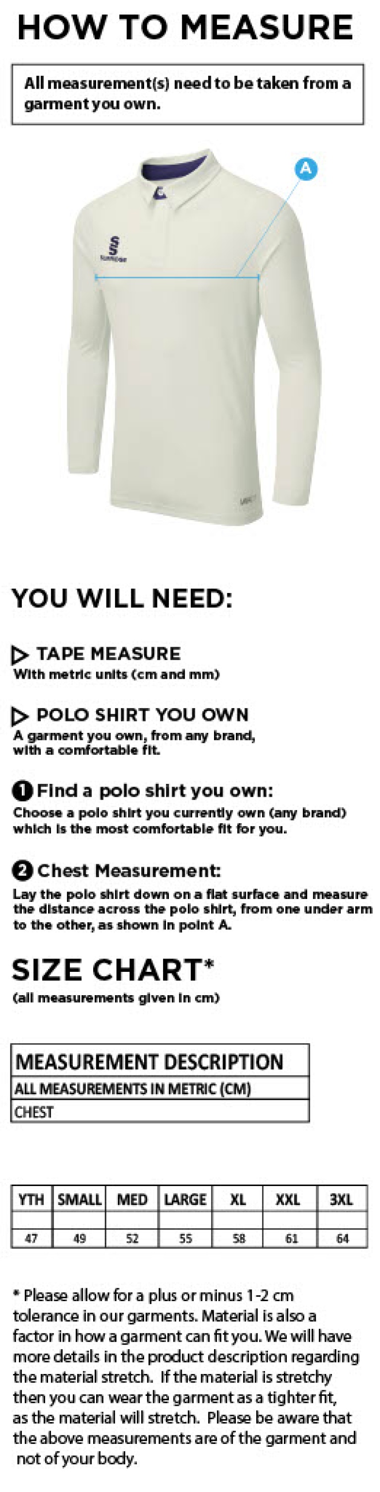 Three Bridges CC - Long Sleeve Ergo Shirt - Size Guide