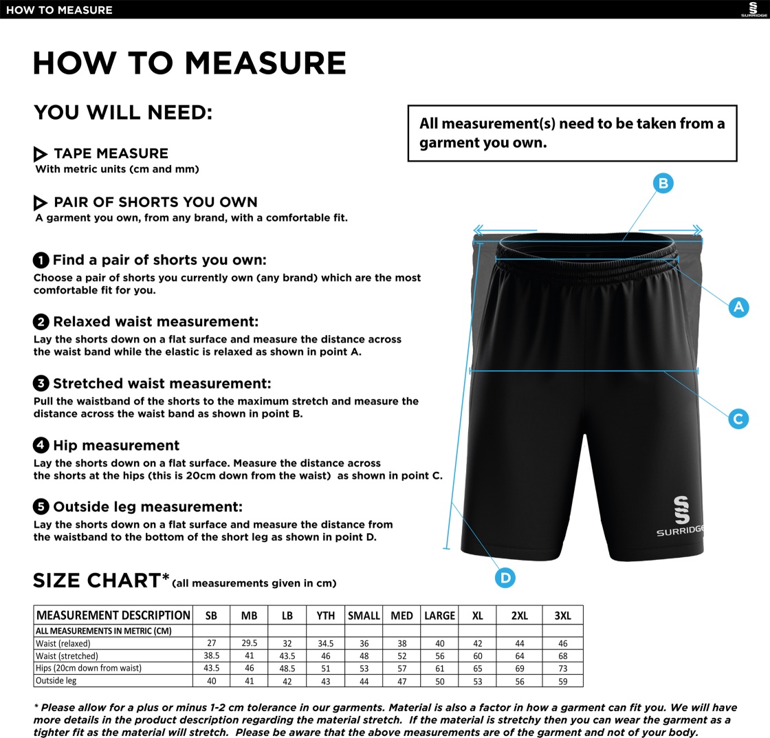 Three Bridge CC - Blade Training Shorts - Size Guide