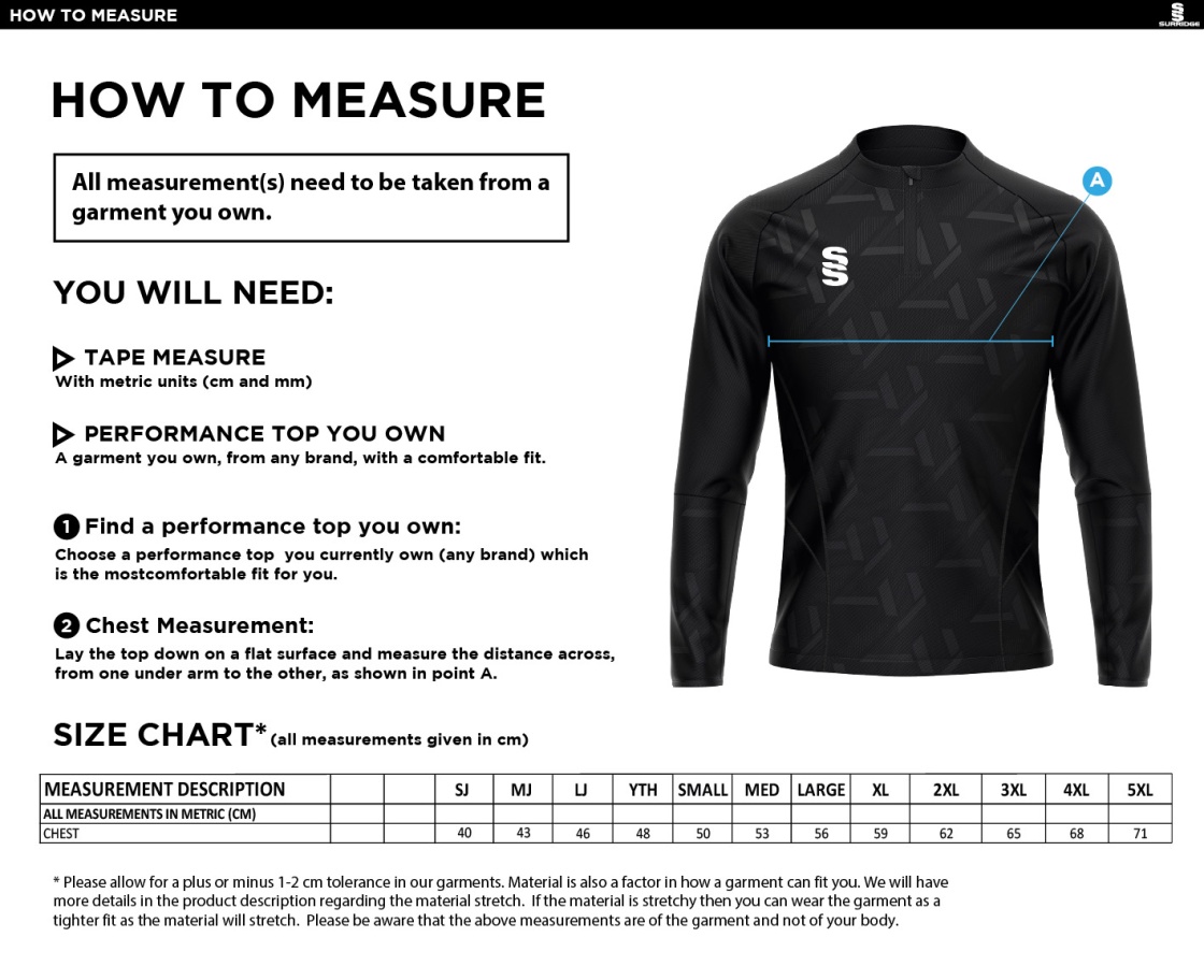 Impact 1/4 Zip Performance Top - Black - Size Guide