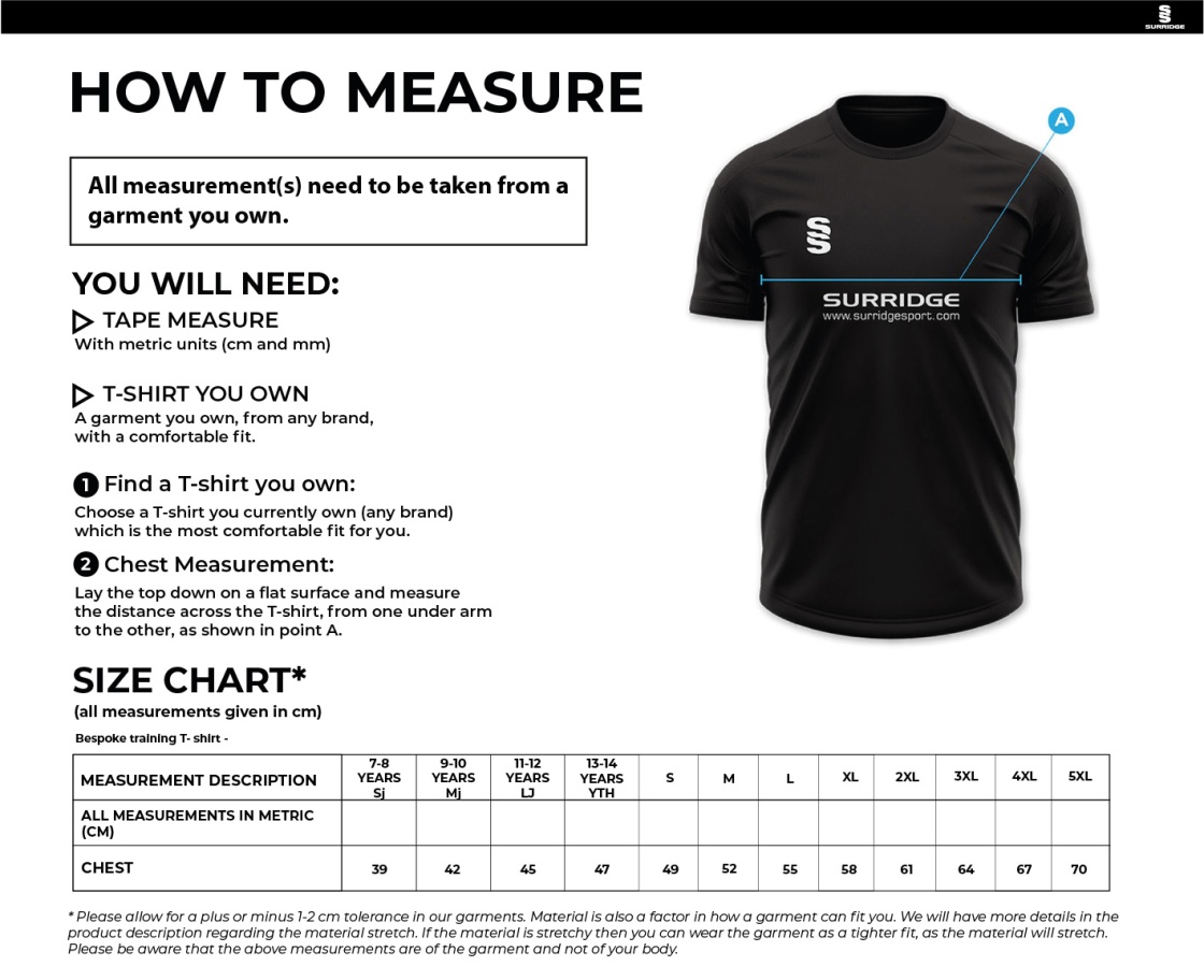 Impact T-Shirt: Black - Size Guide