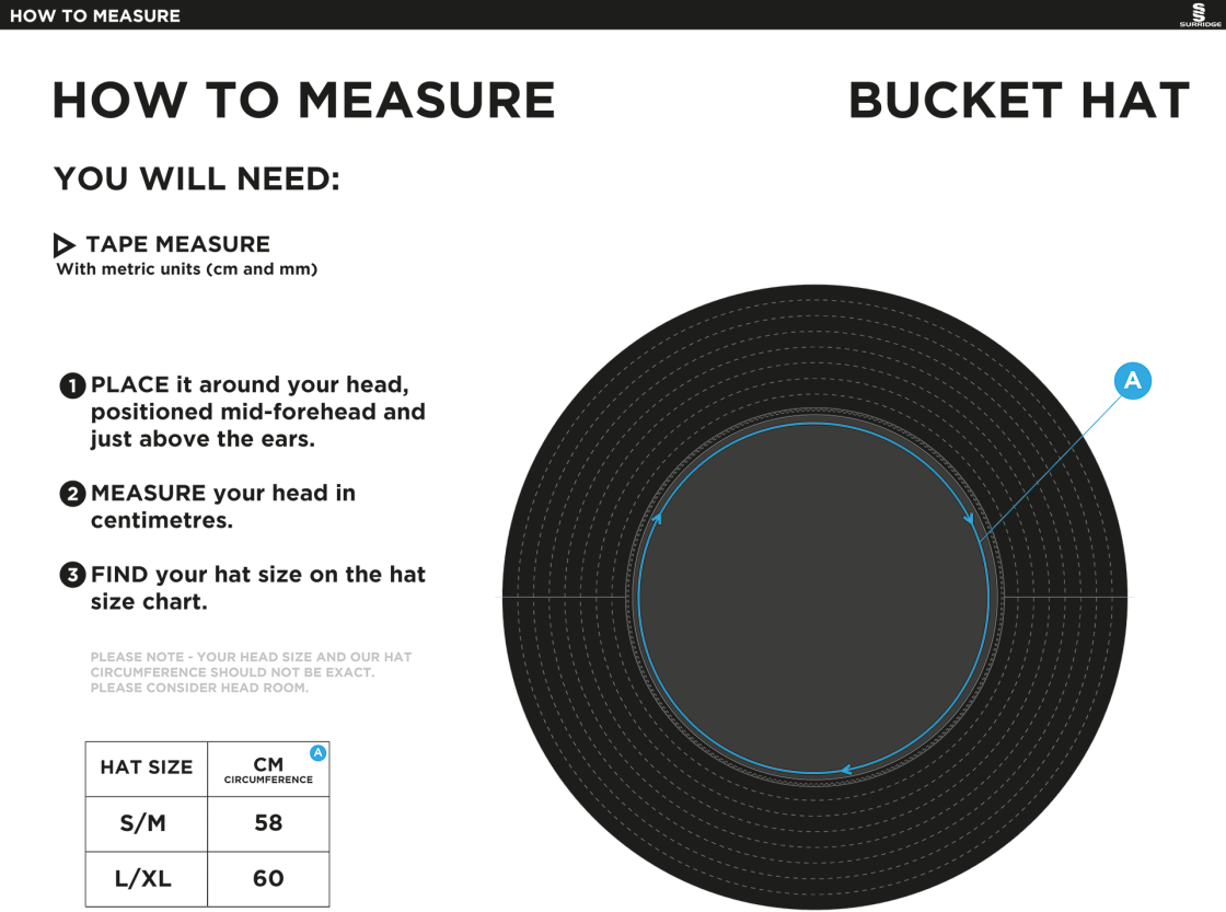 THREE BRIDGES CC Dual Bucket Hat - Black - Size Guide